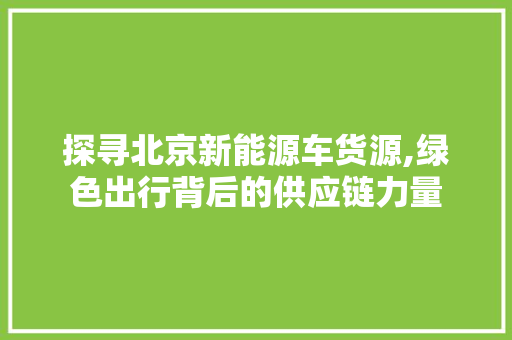 探寻北京新能源车货源,绿色出行背后的供应链力量