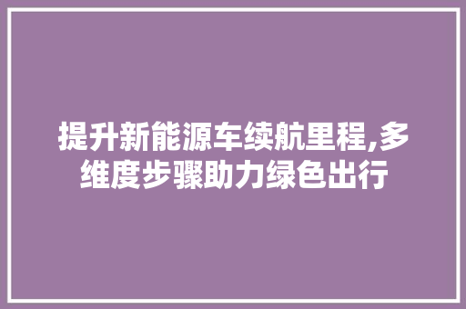 提升新能源车续航里程,多维度步骤助力绿色出行