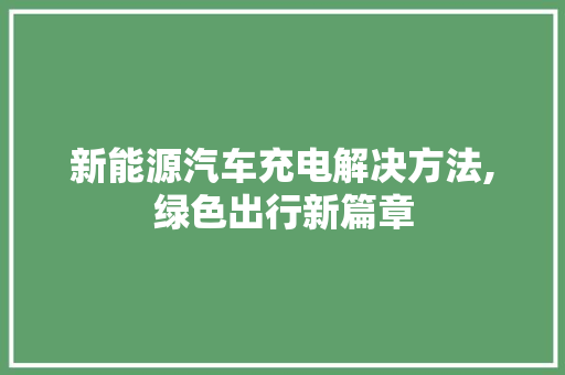 新能源汽车充电解决方法,绿色出行新篇章