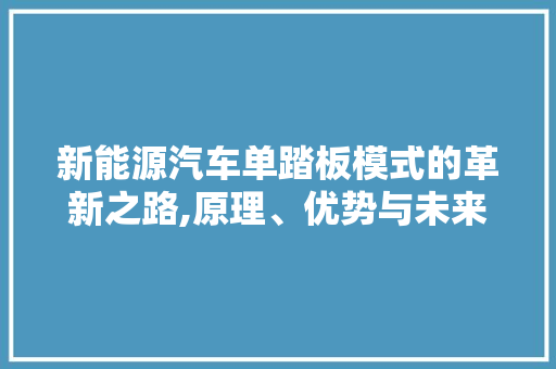 新能源汽车单踏板模式的革新之路,原理、优势与未来展望