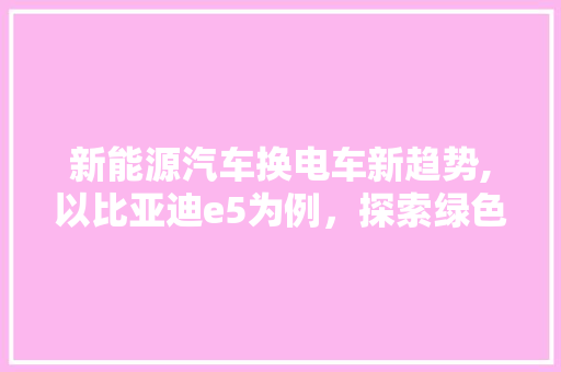 新能源汽车换电车新趋势,以比亚迪e5为例，探索绿色出行未来