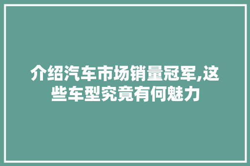 介绍汽车市场销量冠军,这些车型究竟有何魅力