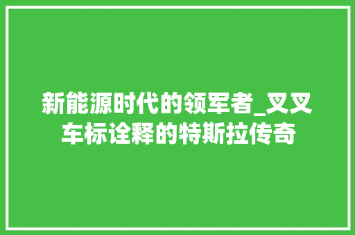 新能源时代的领军者_叉叉车标诠释的特斯拉传奇
