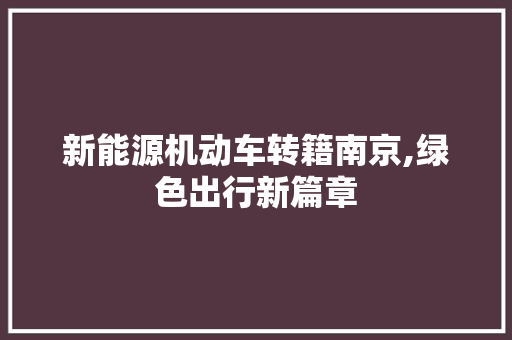 新能源机动车转籍南京,绿色出行新篇章