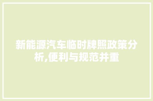 新能源汽车临时牌照政策分析,便利与规范并重