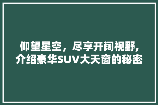 仰望星空，尽享开阔视野,介绍豪华SUV大天窗的秘密