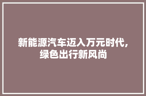 新能源汽车迈入万元时代,绿色出行新风尚