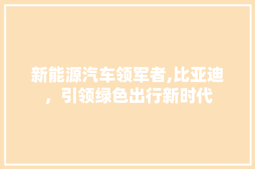 新能源汽车领军者,比亚迪，引领绿色出行新时代