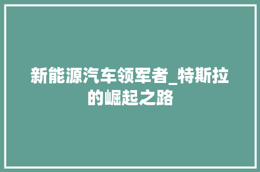 新能源汽车领军者_特斯拉的崛起之路