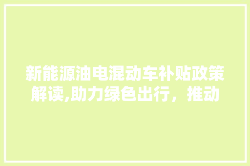 新能源油电混动车补贴政策解读,助力绿色出行，推动产业升级