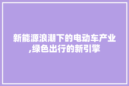 新能源浪潮下的电动车产业,绿色出行的新引擎