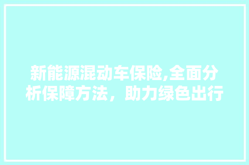 新能源混动车保险,全面分析保障方法，助力绿色出行无忧