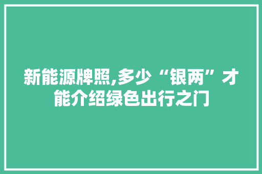 新能源牌照,多少“银两”才能介绍绿色出行之门 车联网技术