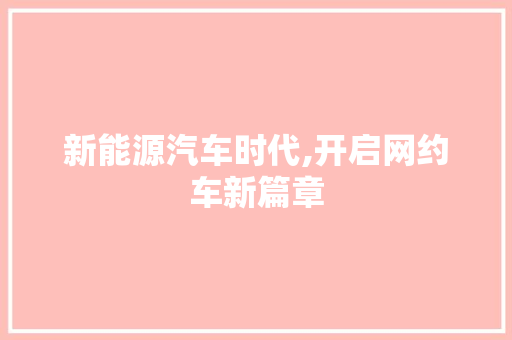 新能源汽车时代,开启网约车新篇章