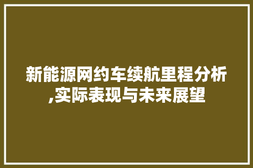 新能源网约车续航里程分析,实际表现与未来展望 汽车展览