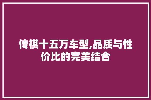 传祺十五万车型,品质与性价比的完美结合