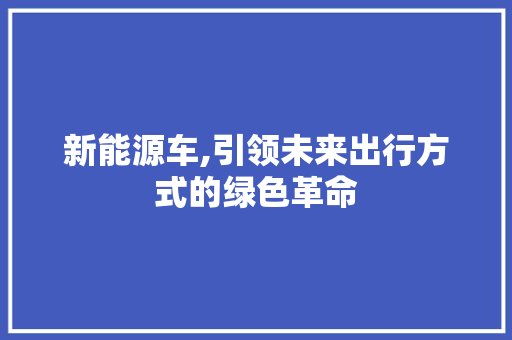 新能源车,引领未来出行方式的绿色革命