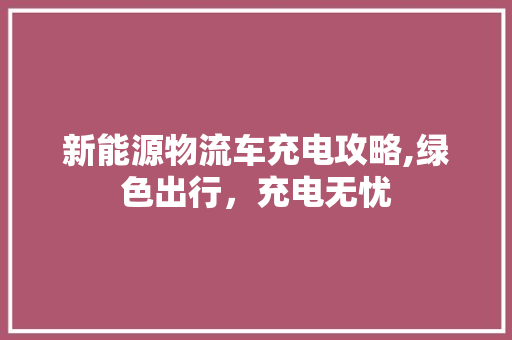 新能源物流车充电攻略,绿色出行，充电无忧