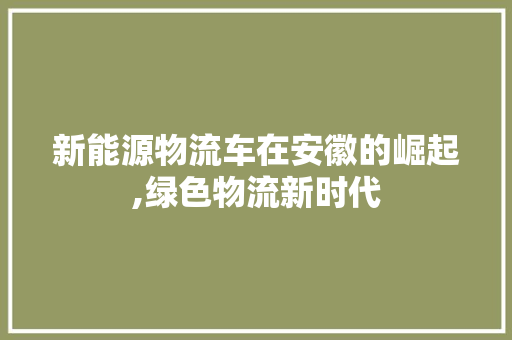 新能源物流车在安徽的崛起,绿色物流新时代