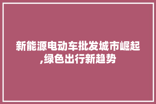 新能源电动车批发城市崛起,绿色出行新趋势