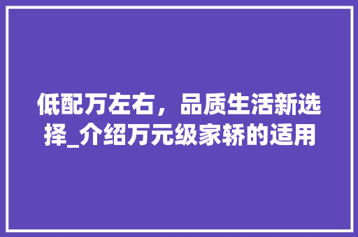 低配万左右，品质生活新选择_介绍万元级家轿的适用之路
