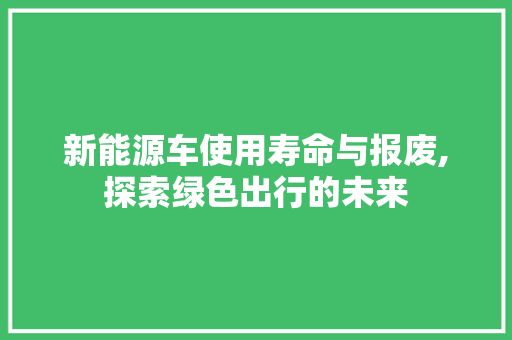 新能源车使用寿命与报废,探索绿色出行的未来