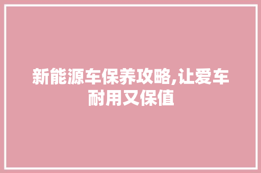 新能源车保养攻略,让爱车耐用又保值 汽车轮胎