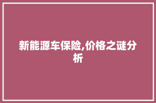 新能源车保险,价格之谜分析