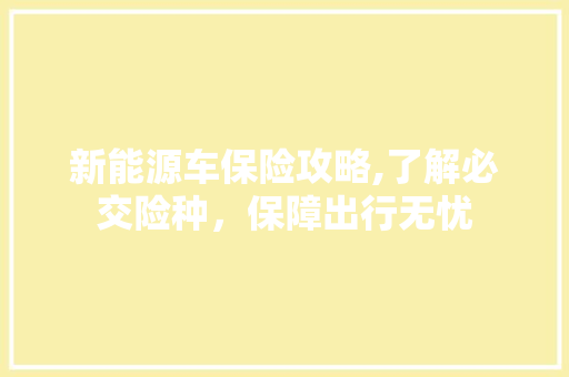 新能源车保险攻略,了解必交险种，保障出行无忧