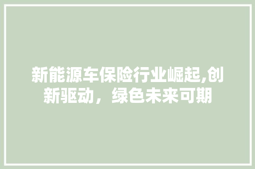 新能源车保险行业崛起,创新驱动，绿色未来可期