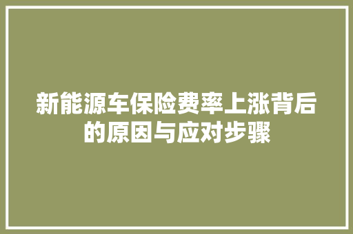 新能源车保险费率上涨背后的原因与应对步骤