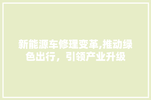 新能源车修理变革,推动绿色出行，引领产业升级