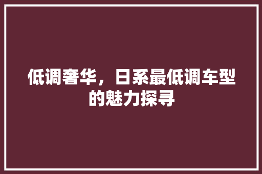 低调奢华，日系最低调车型的魅力探寻