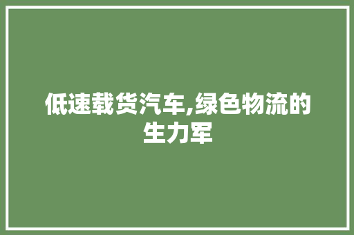低速载货汽车,绿色物流的生力军