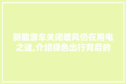 新能源车关闭暖风仍在用电之谜,介绍绿色出行背后的能源消耗真相