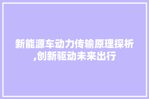 新能源车动力传输原理探析,创新驱动未来出行