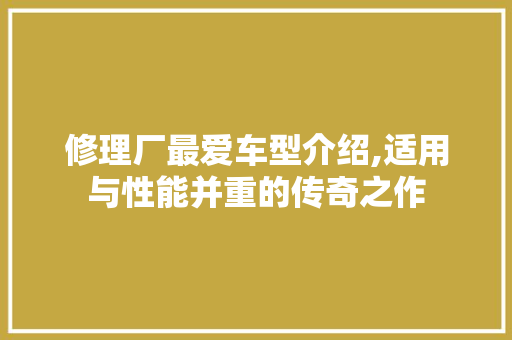 修理厂最爱车型介绍,适用与性能并重的传奇之作