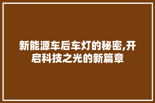 新能源车后车灯的秘密,开启科技之光的新篇章