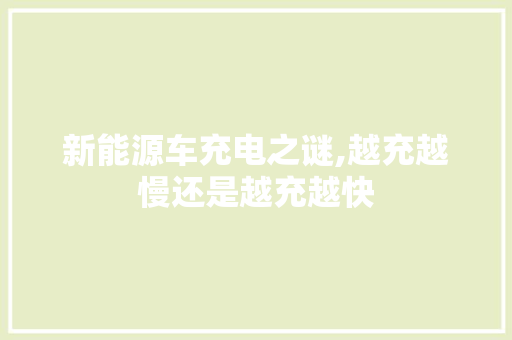 新能源车充电之谜,越充越慢还是越充越快