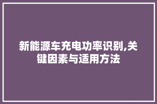 新能源车充电功率识别,关键因素与适用方法