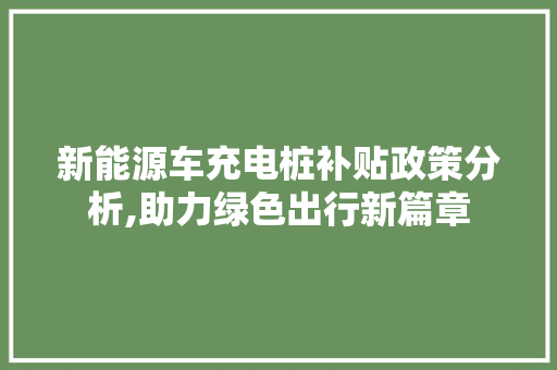 新能源车充电桩补贴政策分析,助力绿色出行新篇章 车联网技术