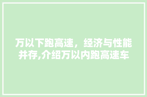 万以下跑高速，经济与性能并存,介绍万以内跑高速车型选择指南