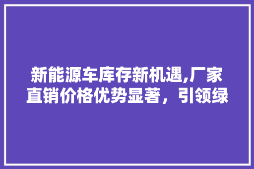 新能源车库存新机遇,厂家直销价格优势显著，引领绿色出行新潮流