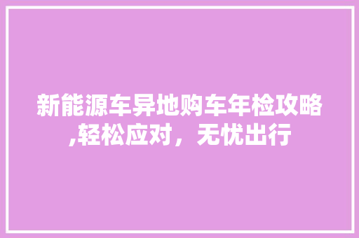 新能源车异地购车年检攻略,轻松应对，无忧出行