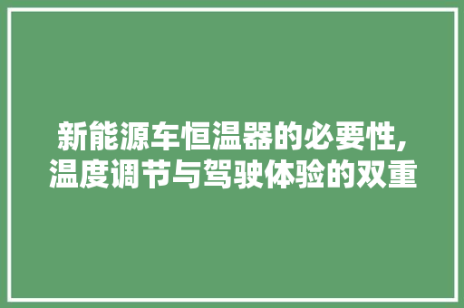新能源车恒温器的必要性,温度调节与驾驶体验的双重保障