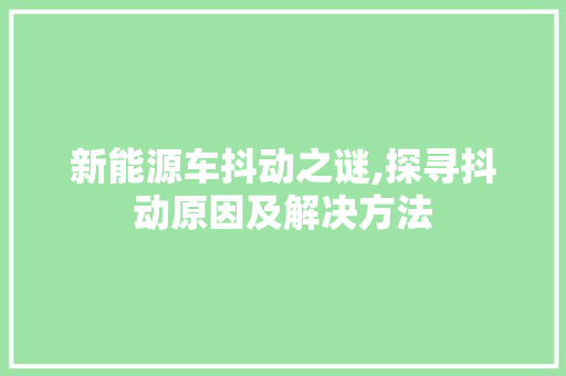 新能源车抖动之谜,探寻抖动原因及解决方法