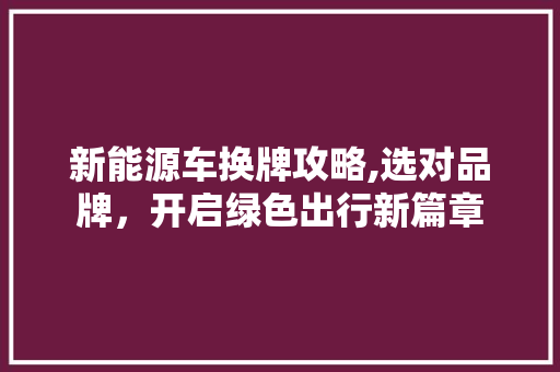 新能源车换牌攻略,选对品牌，开启绿色出行新篇章
