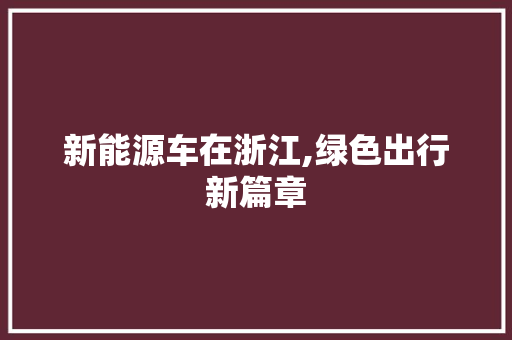 新能源车在浙江,绿色出行新篇章