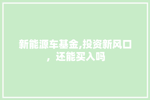 新能源车基金,投资新风口，还能买入吗