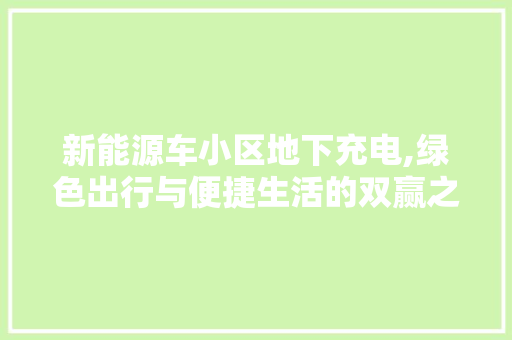 新能源车小区地下充电,绿色出行与便捷生活的双赢之路